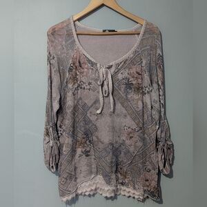M Collection Made In Italy Floral Lace-Up Women's Medium Knit Top